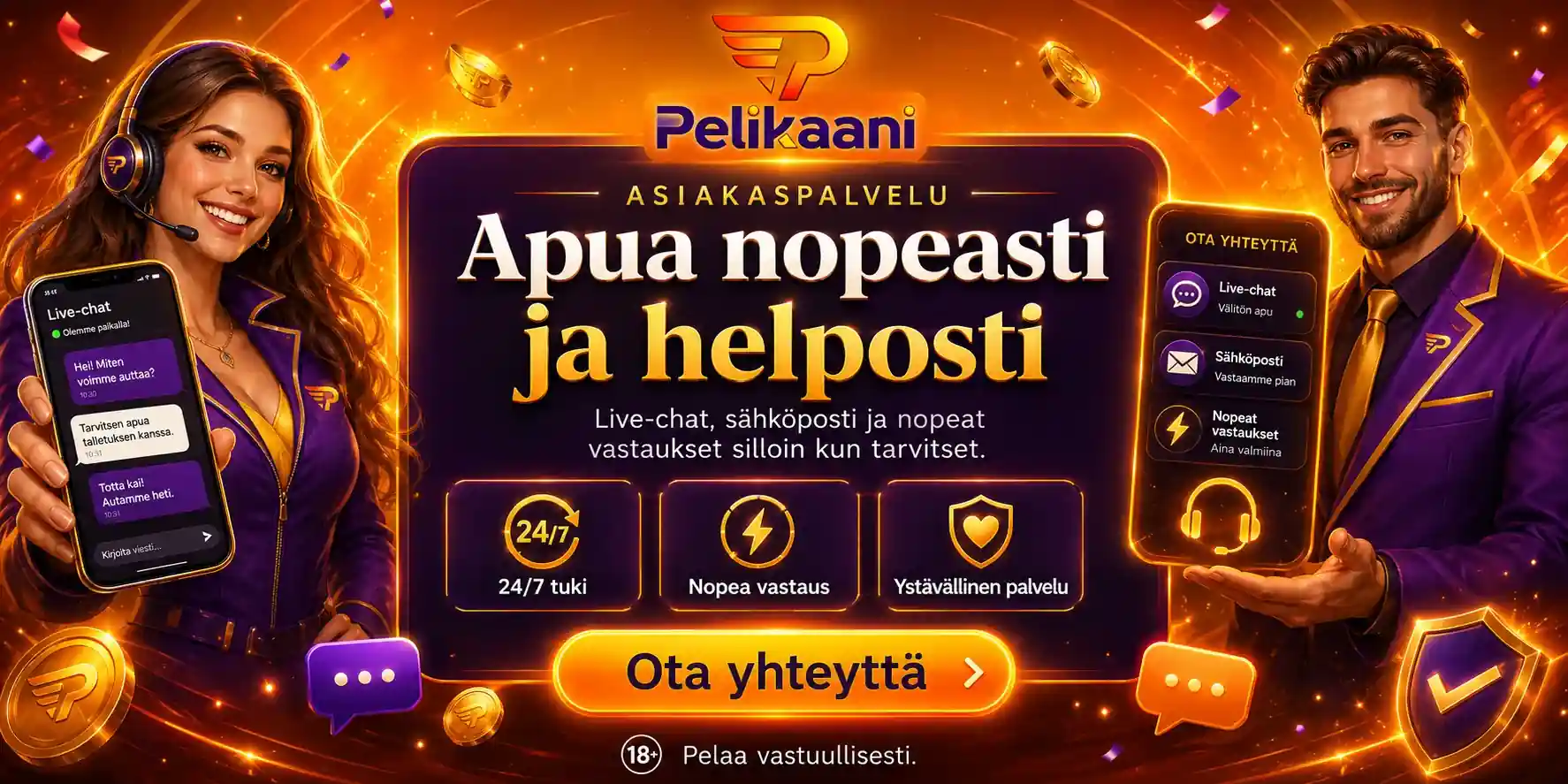 Pelikaanin asiakaspalvelu live-chatilla ja sähköpostilla