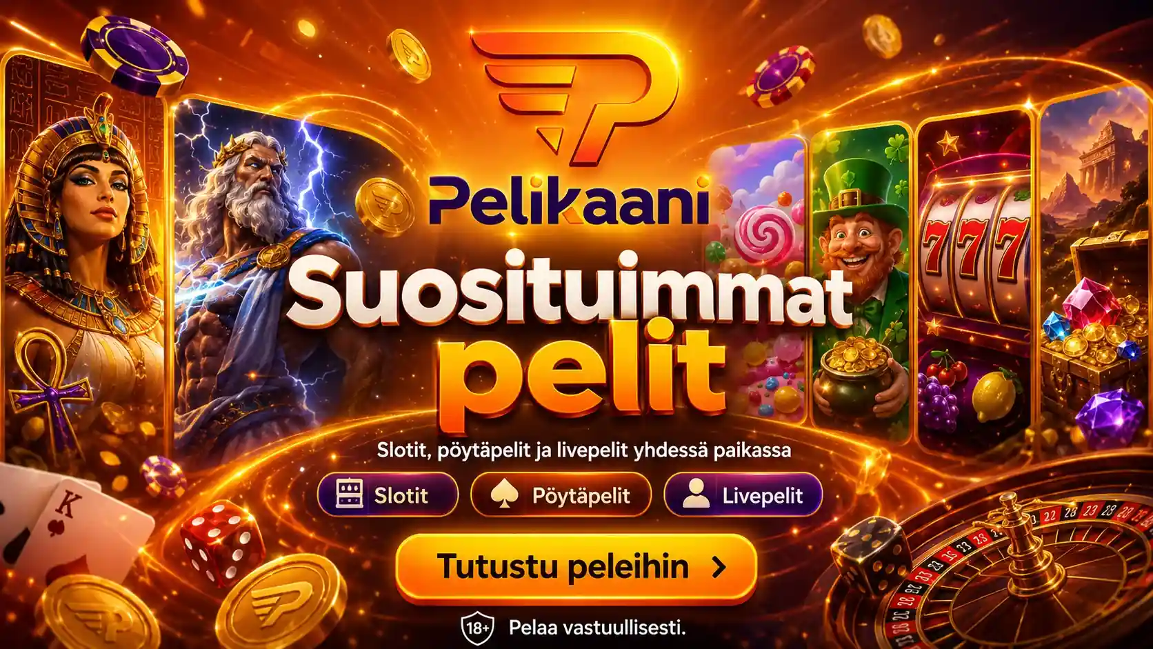 Pelikaanin suosituimmat pelit: slotit, pöytäpelit ja livepelit