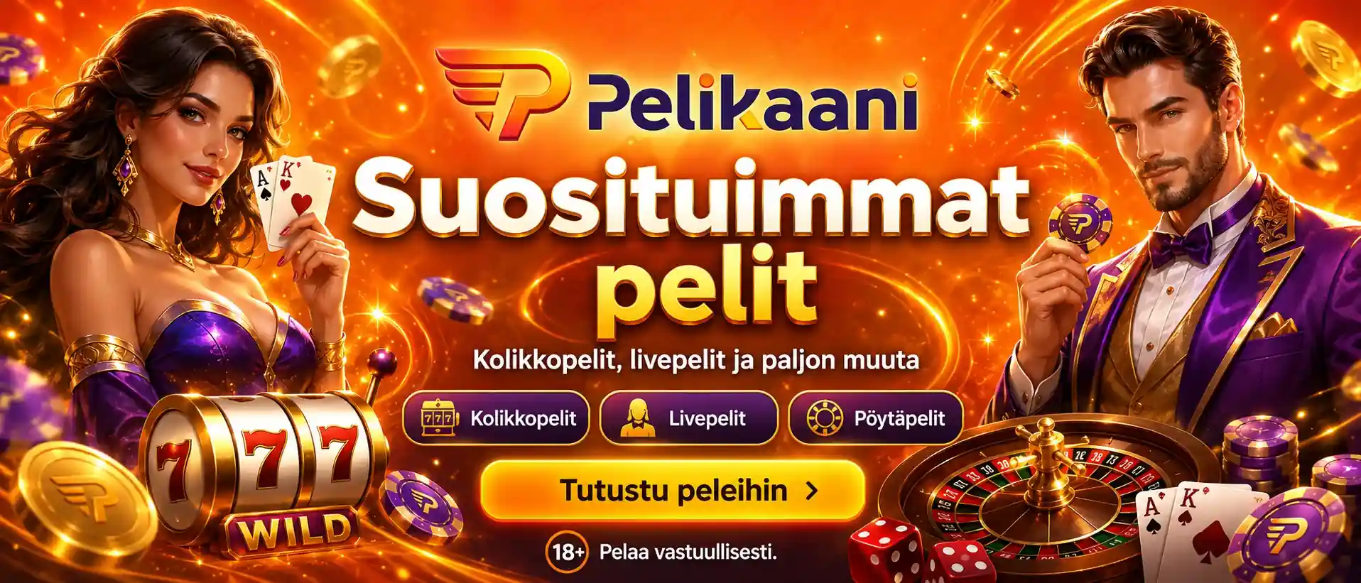 Suosituimmat kolikkopelit, livepelit ja pöytäpelit Pelikaanissa
